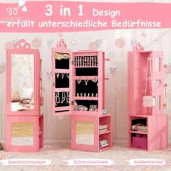 3 in 1 Spiegelschrank mit Ganzkörperspiegel & Kleiderständer Kinder Schmuckschrank