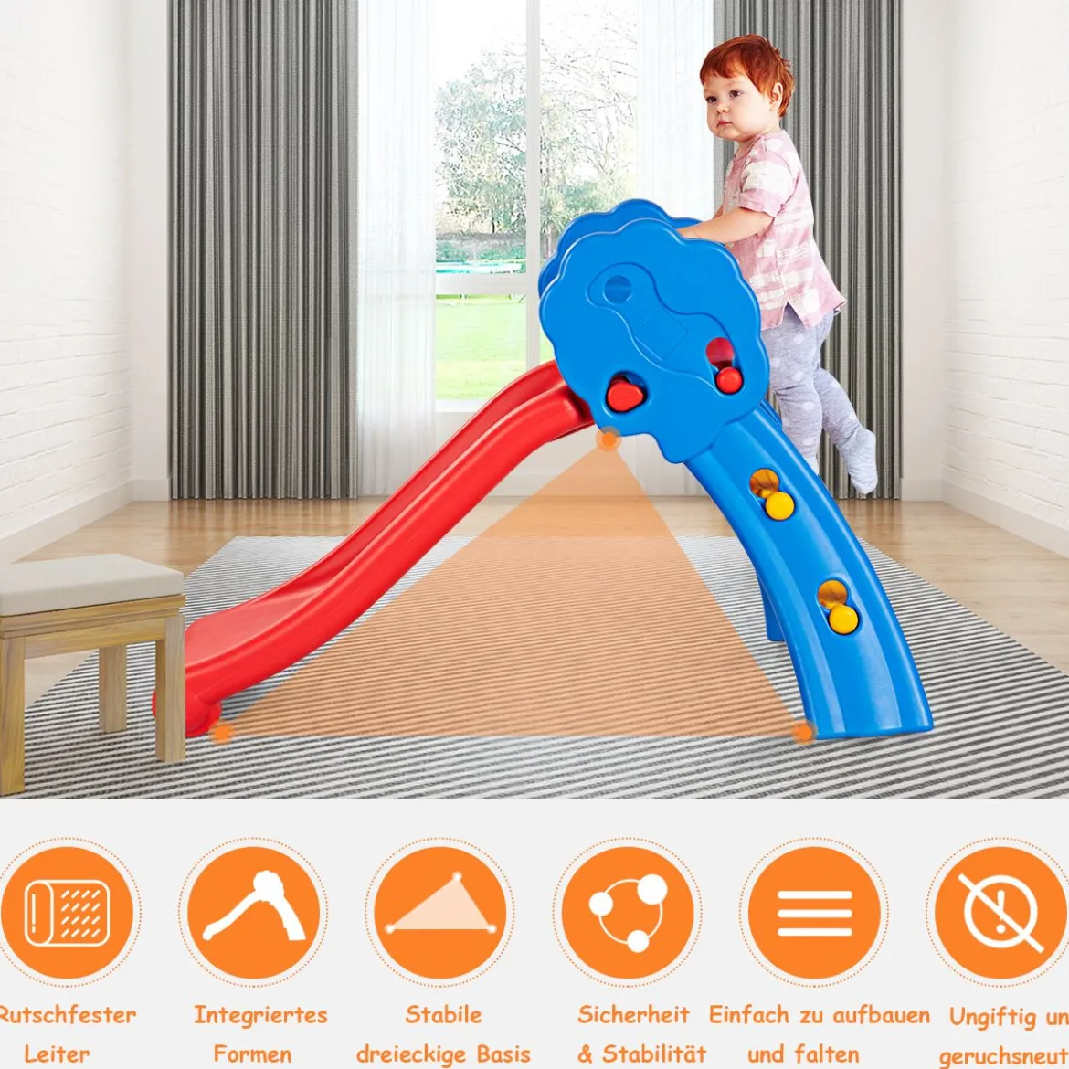 2-in-1 Spiel-Set Faltbare Rutsche Kinder Rutschbahn Kinderrutsche Gartenrutsche für Indoor und Outdoor