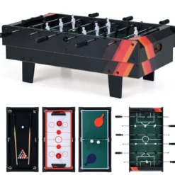 4 in 1 Spieltisch Billardtisch & Tischtennistisch & Air Hockeytisch & Tischkicker Grau
