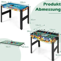 12 in 1 Spieltisch mit Tischfußball & Airhockey & Billard & Tischtennis & Schach & Bowling & Shuffleboard