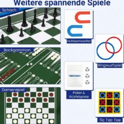 14 in 1 Spieltisch Set Tischspiel Multifunktional mit Tischfußball Hockey Billard Tischtennis usw. Natur