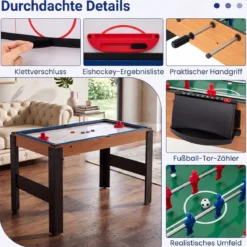 14 in 1 Spieltisch Set Tischspiel Multifunktional mit Tischfußball Hockey Billard Tischtennis usw. Natur