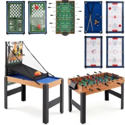 14 in 1 Spieltisch Set Tischspiel Multifunktional mit Tischfußball Hockey Billard Tischtennis usw. Natur