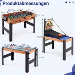 14 in 1 Spieltisch Set Tischspiel Multifunktional mit Tischfußball Hockey Billard Tischtennis usw. Natur