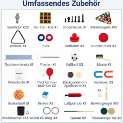 14 in 1 Spieltisch Set Tischspiel Multifunktional mit Tischfußball Hockey Billard Tischtennis usw. Natur