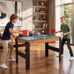 14 in 1 Spieltisch Set Tischspiel Multifunktional mit Tischfußball Hockey Billard Tischtennis usw. Natur
