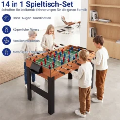14 in 1 Spieltisch Set Tischspiel Multifunktional mit Tischfußball Hockey Billard Tischtennis usw. Natur