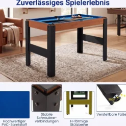 14 in 1 Spieltisch Set Tischspiel Multifunktional mit Tischfußball Hockey Billard Tischtennis usw. Natur