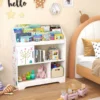 3 in 1 Spielzeugregal mit Ablagefächer & Tür 3 Stöckiges Kinderregal Bücherregal 93 x 30 x 100 cm Weiß