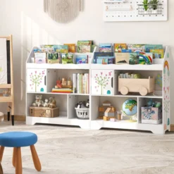 3 in 1 Spielzeugregal mit Ablagefächer & Tür 3 Stöckiges Kinderregal Bücherregal 93 x 30 x 100 cm Weiß
