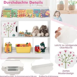 3 in 1 Spielzeugregal mit Ablagefächer & Tür 3 Stöckiges Kinderregal Bücherregal 93 x 30 x 100 cm Weiß