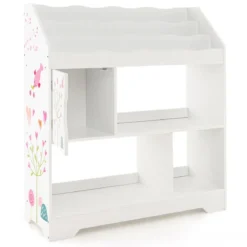 3 in 1 Spielzeugregal mit Ablagefächer & Tür 3 Stöckiges Kinderregal Bücherregal 93 x 30 x 100 cm Weiß