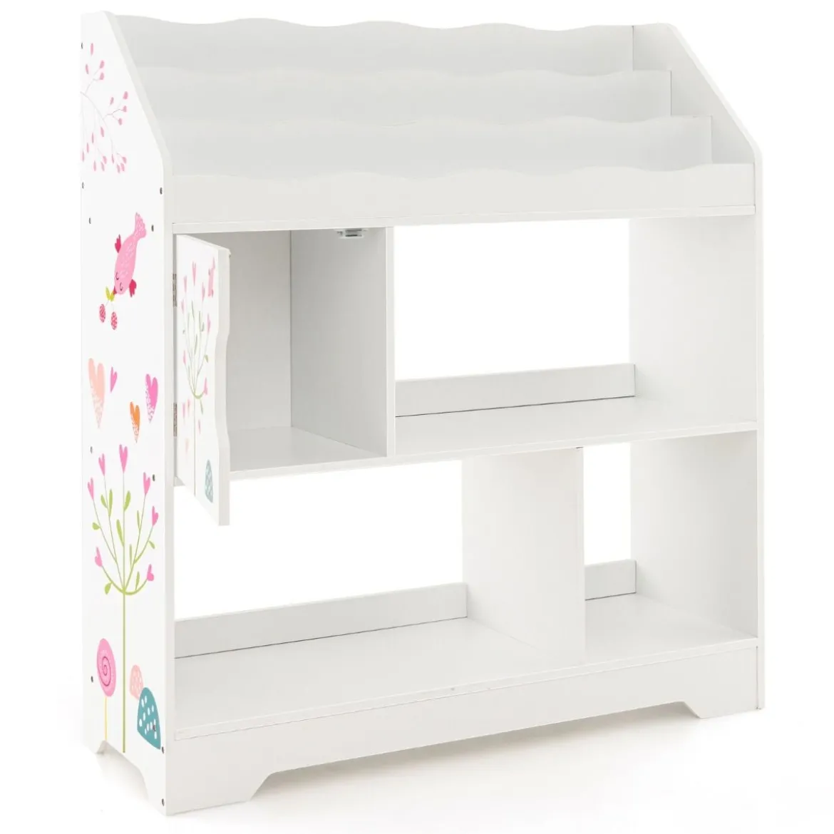 3 in 1 Spielzeugregal mit Ablagefächer & Tür 3 Stöckiges Kinderregal Bücherregal 93 x 30 x 100 cm Weiß