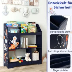 3 in 1 Spielzeugregal mit Ablagefächer & Tür 3 Stöckiges Kinderregal Bücherregal 93 x 30 x 100 cm Blau