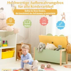 2 in 1 Spielzeugschrank und Sitzbank mit Rücklehne Spielzeugkiste Spielzeugtruhe grün 60 x 26 x 50cm