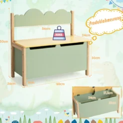 2 in 1 Spielzeugschrank und Sitzbank mit Rücklehne Spielzeugkiste Spielzeugtruhe grün 60 x 26 x 50cm