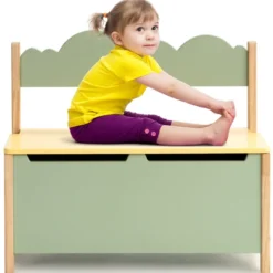 2 in 1 Spielzeugschrank und Sitzbank mit Rücklehne Spielzeugkiste Spielzeugtruhe grün 60 x 26 x 50cm