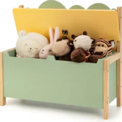 2 in 1 Spielzeugschrank und Sitzbank mit Rücklehne Spielzeugkiste Spielzeugtruhe grün 60 x 26 x 50cm