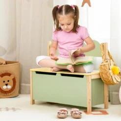 2 in 1 Spielzeugschrank und Sitzbank mit Rücklehne Spielzeugkiste Spielzeugtruhe grün 60 x 26 x 50cm