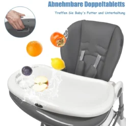 4-in-1 Tragbarer Baby- und Kleinkinder-Hochstuhl Schlafstuhl 60 x 89 x 110 cm Grau