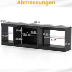 3 in 1 TV-Schrank für Fernseher bis zu 85 Zoll Lowboard mit LED Beleuchtung & Verstellbaren Glasregalen Schwarz