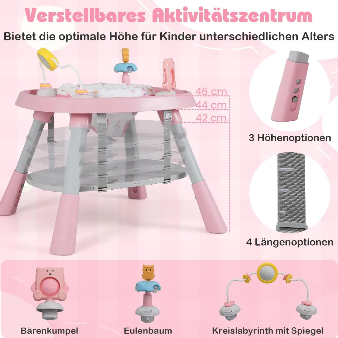16-in-1 Umwandelbarer Hochstuhl mit Abnehmbarem Tablett & 5-Punkt-Gurt Kindertisch- & Stuhlset Rosa