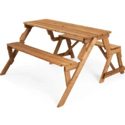 2 in 1 Umwandelbarer Picknicktisch & Gartenbank aus Holz Essgruppe 147 x 135,5 x 77 cm Goldbraun