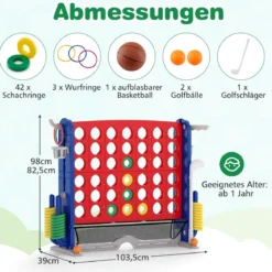 4 in 1 Vier Gewinnt mit Ringwurf & Basketballkorb & Golfspiel & Tragetasche Jumbo 4 Gewinnt Rot