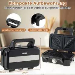 3-in-1 Waffeleisen & Panini-Presse & Sandwichtoaster Tragbarer Elektrischer Sandwichmaker
