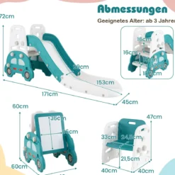 5 in 1 Wandelbare Kinderrutsche als Hocker & Bücherregal Beidseitiges Whiteboard & Bauplatte