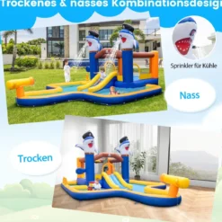 7-in-1 Wasserrutschenpark aufblasbares Hüpfhaus mit Spritzpool 578 x 408 x 250 cm
