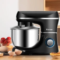 3 in 1 1300W Elektrischer Standmixer Rührmaschine 5,5L Küchenmaschine mit 10-stufigen Geschwindigkeit Schwarz