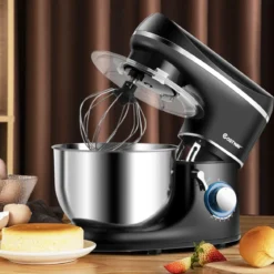 3 in 1 1300W Elektrischer Standmixer Rührmaschine 5,5L Küchenmaschine mit 10-stufigen Geschwindigkeit Schwarz