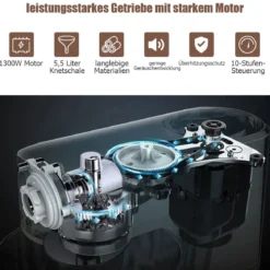 3 in 1 1300W Elektrischer Standmixer Rührmaschine 5,5L Küchenmaschine mit 10-stufigen Geschwindigkeit Schwarz