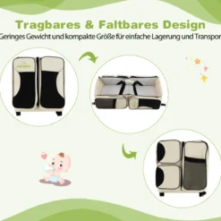 3-in-1-Wickeltasche Tragbare Baby-Reisetasche mit Wickelunterlage 85 x 38 x 18 cm