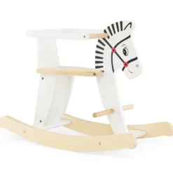 2 in 1 Zebra Schaukelpferd aus Holz mit abnehmbaren Zäunen & Rückenlehne Weiß