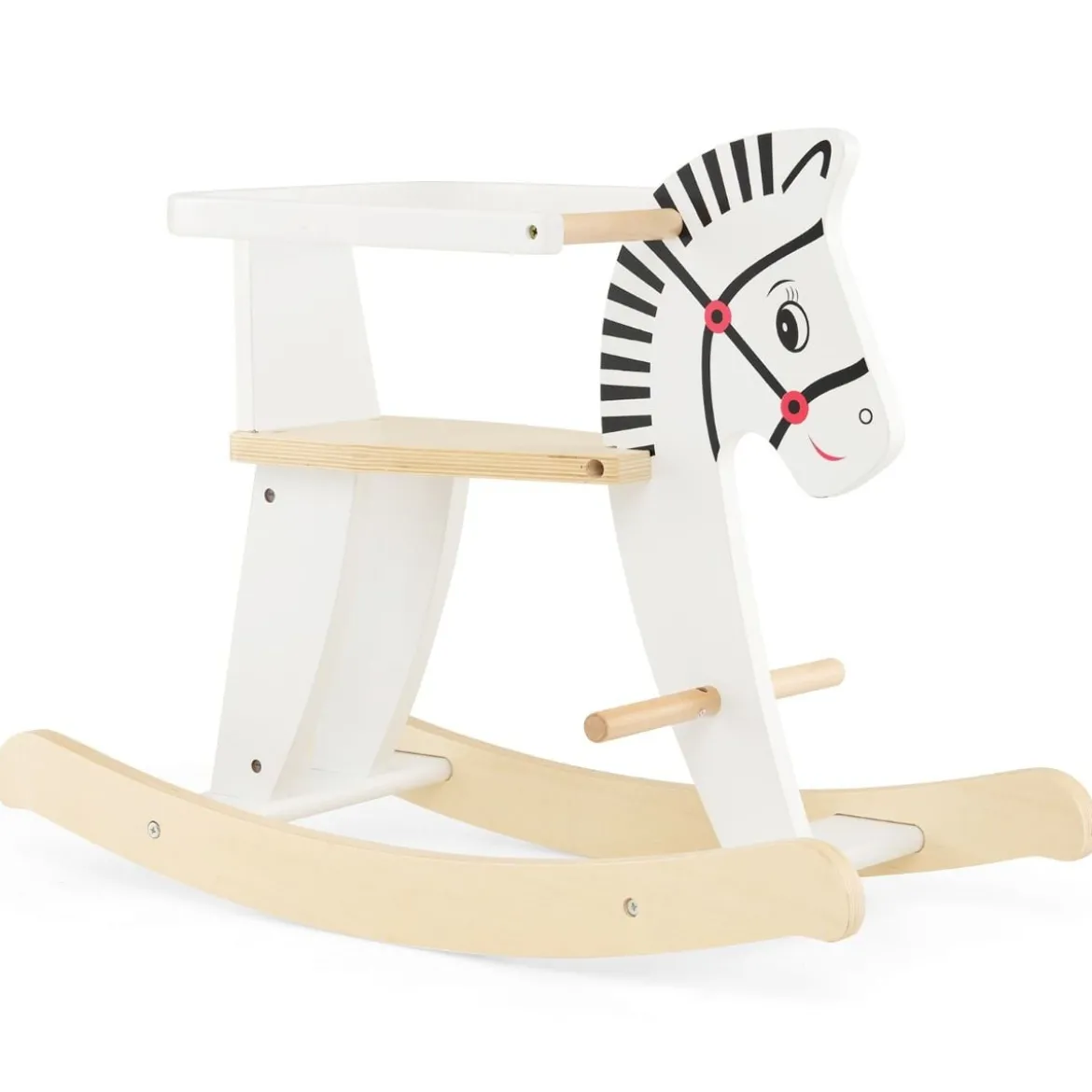 2 in 1 Zebra Schaukelpferd aus Holz mit abnehmbaren Zäunen & Rückenlehne Weiß