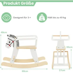 2 in 1 Zebra Schaukelpferd aus Holz mit abnehmbaren Zäunen & Rückenlehne Weiß