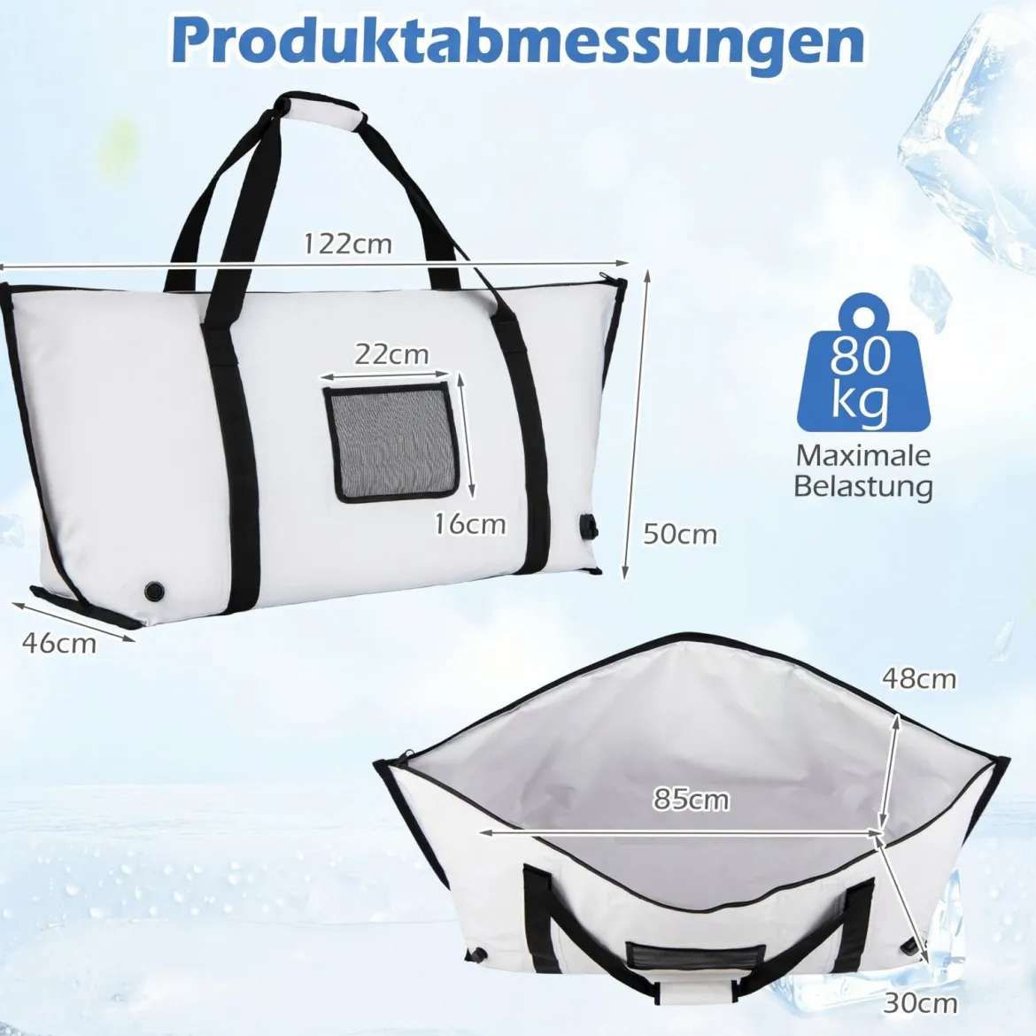 Isolierte Fisch-Kühltasche für Gefangene Fisch-Tötungstasche Angeltaschen 122 x 46 x 51 cm