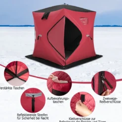 Isoliertes Pop up Eisangelzelt mit Gepolsterten Baumwollwänden Fenstern Eisschutzzelt Rot