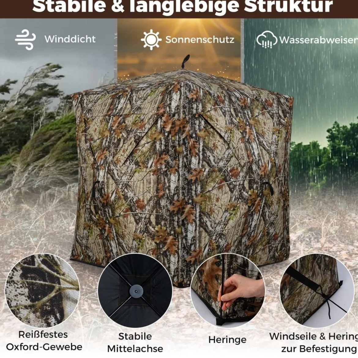 Jagdblind 2-Personen-Bodenzelt mit Geräuschlosen Schiebefenstern Tragbares Pop-up Camouflage Zelt