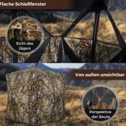 Jagdblind 2-Personen-Bodenzelt mit Geräuschlosen Schiebefenstern Tragbares Pop-up Camouflage Zelt