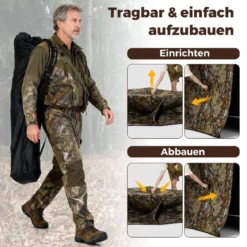 Jagdblind 2-Personen-Bodenzelt mit Geräuschlosen Schiebefenstern Tragbares Pop-up Camouflage Zelt