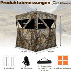 Jagdblind 2-Personen-Bodenzelt mit Geräuschlosen Schiebefenstern Tragbares Pop-up Camouflage Zelt