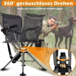 Jagdstuhl Klappstuhl mit verstellbaren Füßen Armlehnen und Pistolenhalter 360° leiser Drehung