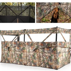 Jagdversteck 360°durchsichtiger Jagdrollo mit Hundetür & Tragetasche Pop-up-Bodenrollo Tarnmuster