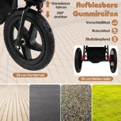 Jogging-Kinderwagen faltbarer Jogger mit verstellbarem Sonnendach neigbarem Sitz Schwarz