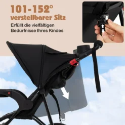 Jogging-Kinderwagen faltbarer Jogger mit verstellbarem Sonnendach neigbarem Sitz Schwarz