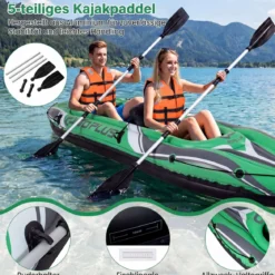 Kajak Aufblasbar für 2 Personen Schlauchboot mit 2 Aluminiumpaddel Fußstützen bis 160 kg Belastbar Grün