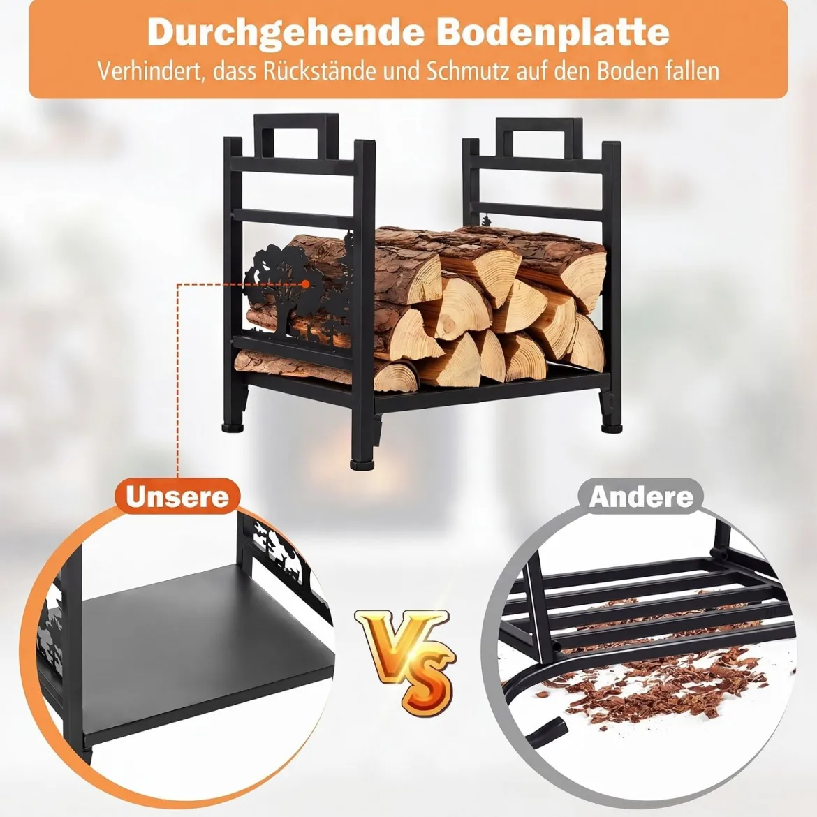 Kaminholzregal aus Metall bis zu 50 kg Tragbar für Innen- und Außenbereich 45 x 33 x 44 cm